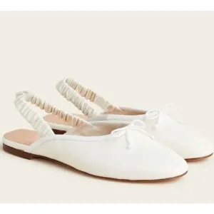 J.Crew Zoe Ballet Scrunchy Slingback Flats Ivory Leather Size 10.5