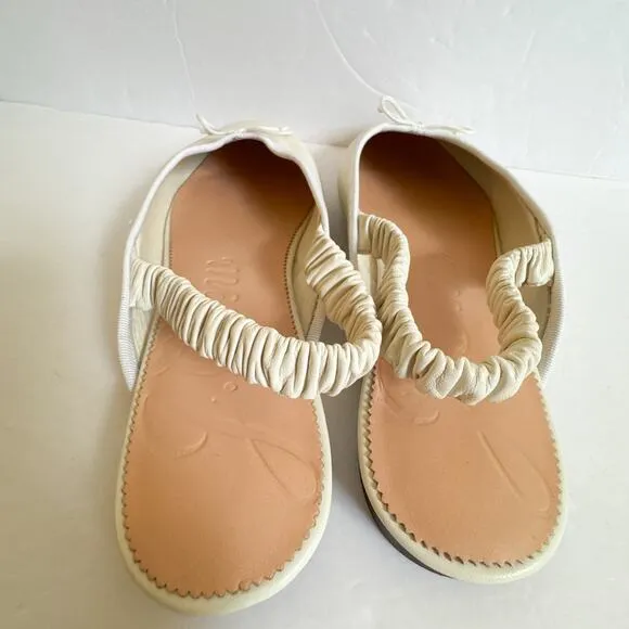 J.Crew Zoe Ballet Scrunchy Slingback Flats Ivory Leather Size 10.5