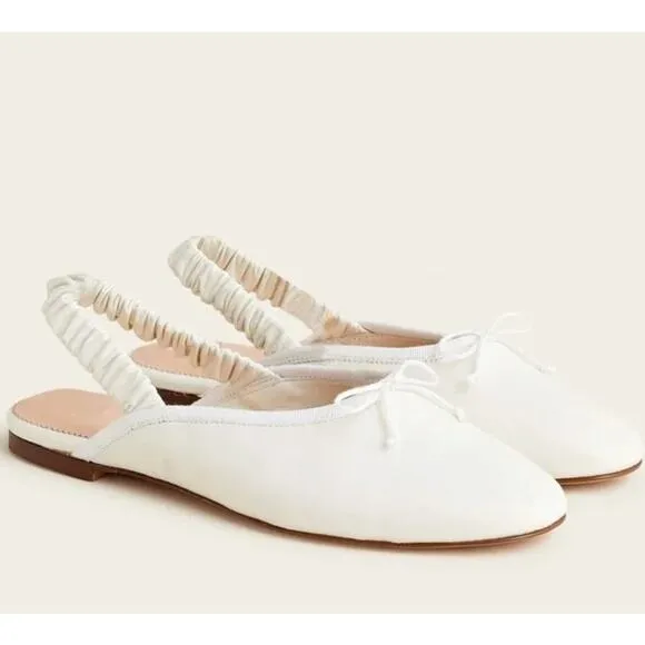 J.Crew Zoe Ballet Scrunchy Slingback Flats Ivory Leather Size 10.5