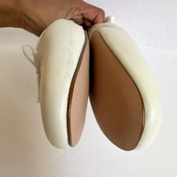J.Crew Zoe Ballet Scrunchy Slingback Flats Ivory Leather Size 10.5