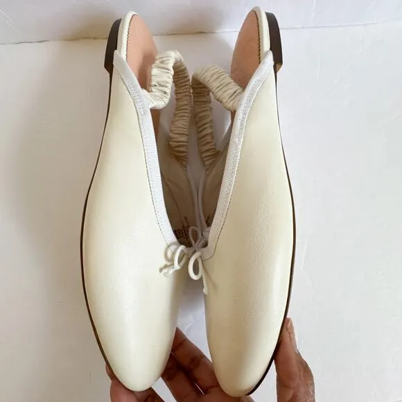 J.Crew Zoe Ballet Scrunchy Slingback Flats Ivory Leather Size 10.5