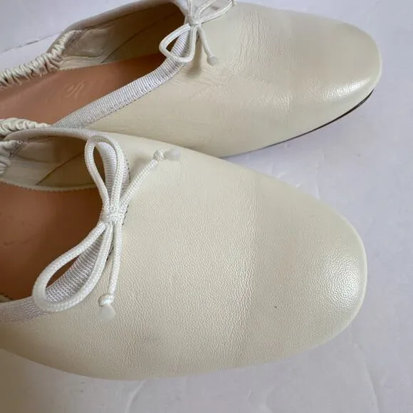 J.Crew Zoe Ballet Scrunchy Slingback Flats Ivory Leather Size 10.5