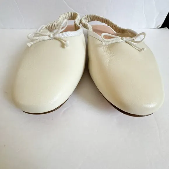 J.Crew Zoe Ballet Scrunchy Slingback Flats Ivory Leather Size 10.5