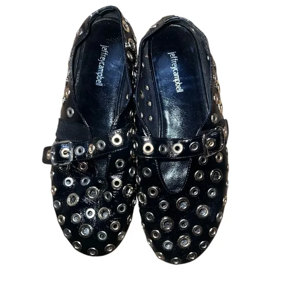Jeffrey Campbell Black Studded Patent Flats