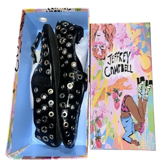 Jeffrey Campbell Black Studded Patent Flats