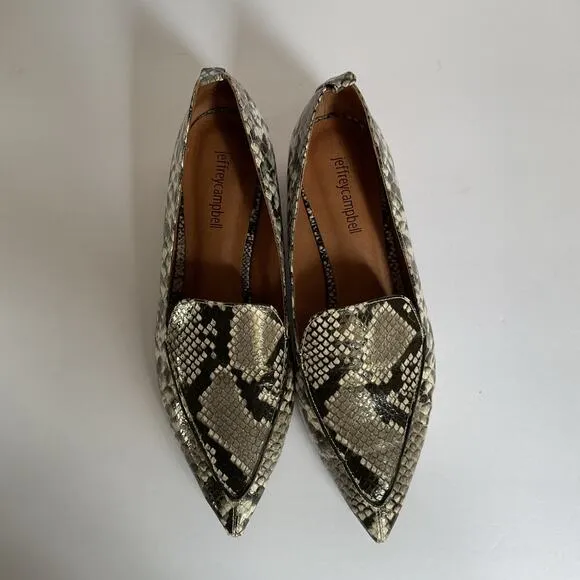 Jeffrey Campbell Viona-WD Snakeskin Print Loafers  Pointed Toe, Sculpted Heel 8