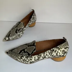 Jeffrey Campbell Viona-WD Snakeskin Print Loafers  Pointed Toe, Sculpted Heel 8