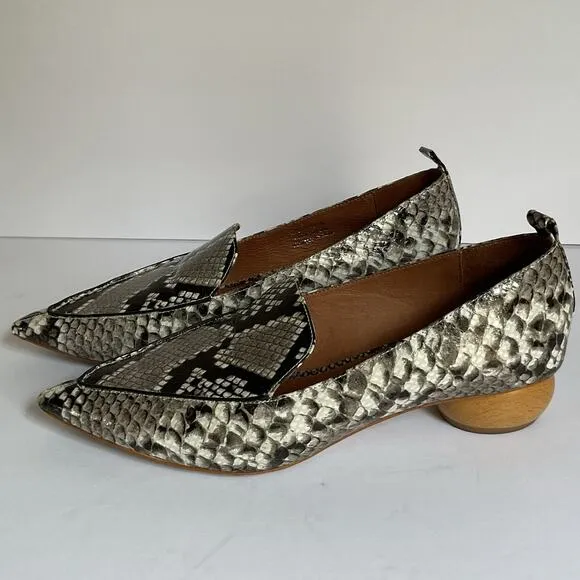 Jeffrey Campbell Viona-WD Snakeskin Print Loafers  Pointed Toe, Sculpted Heel 8