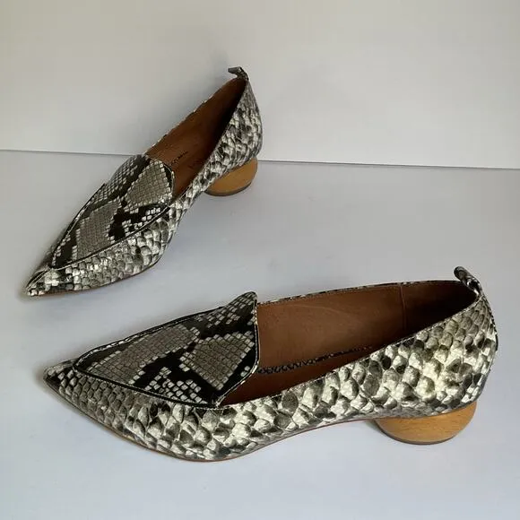 Jeffrey Campbell Viona-WD Snakeskin Print Loafers  Pointed Toe, Sculpted Heel 8