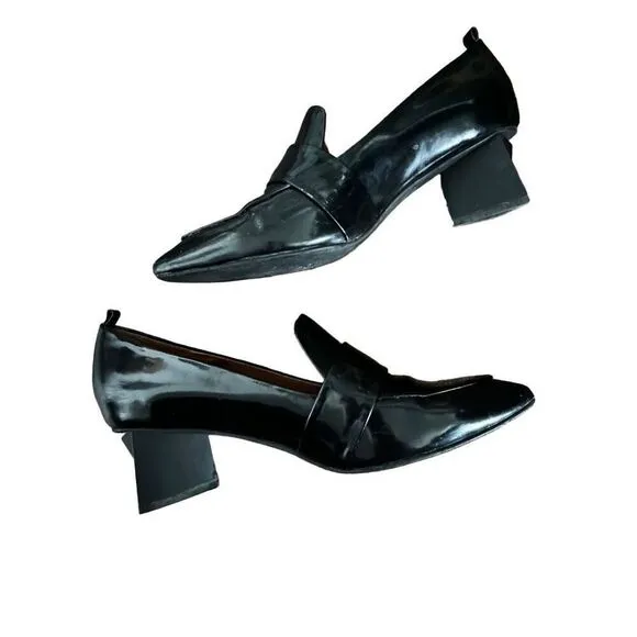 Jeffrey Campbell Women’s 7.5 LOCKLYN Black Patent Leather Heeled Loafers