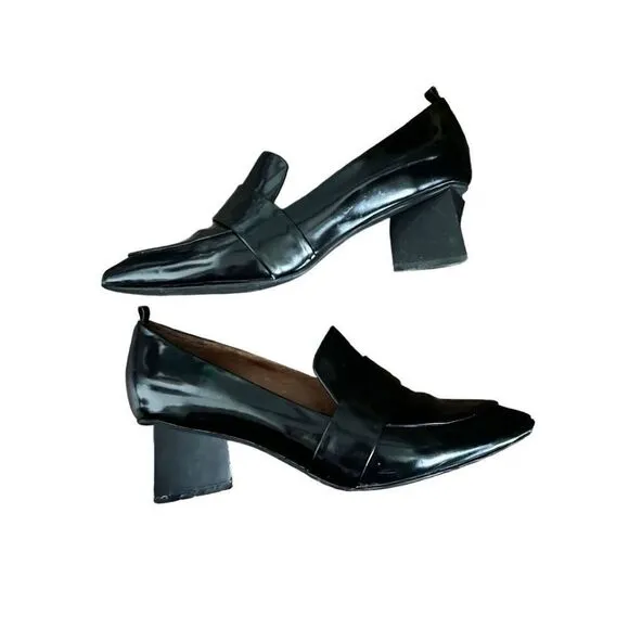 Jeffrey Campbell Women’s 7.5 LOCKLYN Black Patent Leather Heeled Loafers