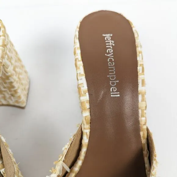 Jeffrey Campbell Womens Shoes White &amp; Tan Woven Heeled Mule Sandals Size 8