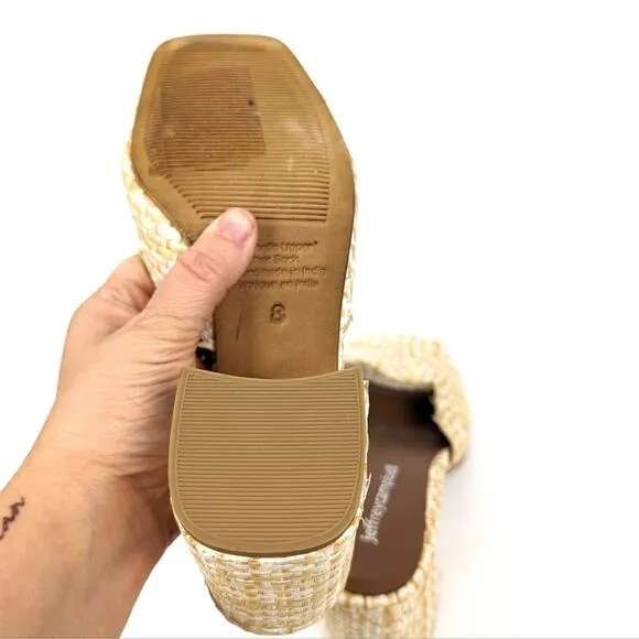 Jeffrey Campbell Womens Shoes White &amp; Tan Woven Heeled Mule Sandals Size 8