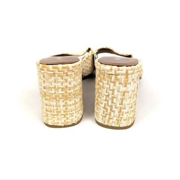 Jeffrey Campbell Womens Shoes White &amp; Tan Woven Heeled Mule Sandals Size 8