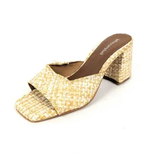 Jeffrey Campbell Womens Shoes White &amp; Tan Woven Heeled Mule Sandals Size 8