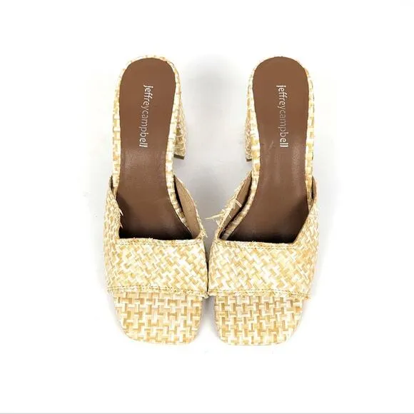 Jeffrey Campbell Womens Shoes White &amp; Tan Woven Heeled Mule Sandals Size 8