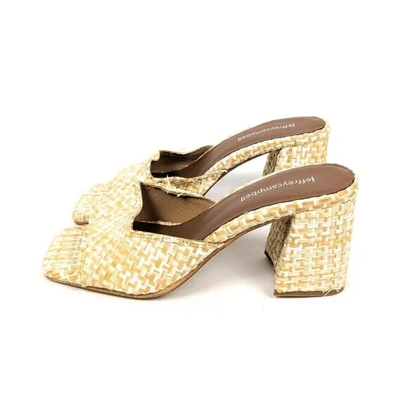 Jeffrey Campbell Womens Shoes White &amp; Tan Woven Heeled Mule Sandals Size 8