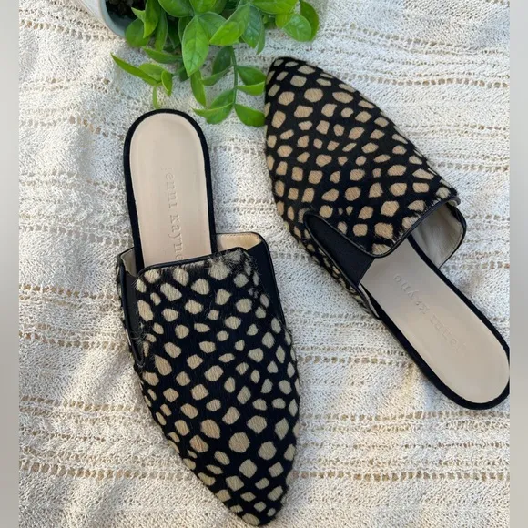 JENNY KAYNE shearling black tan giraffe mule Made in Italy size 35 Brand…
