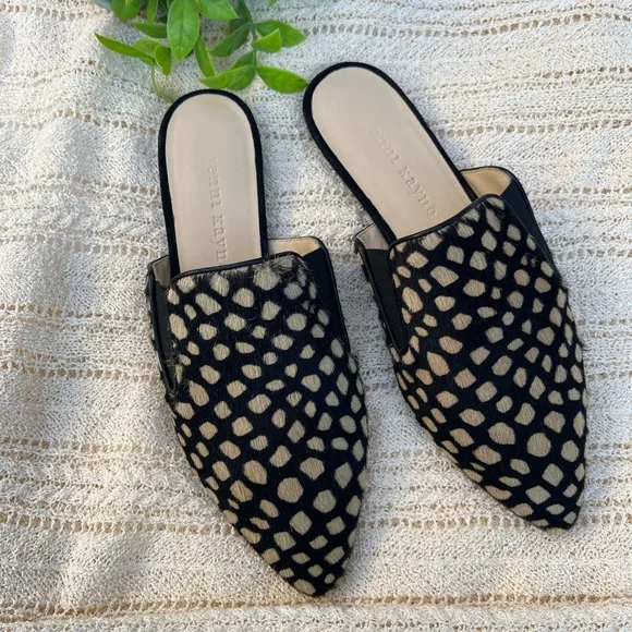 JENNY KAYNE shearling black tan giraffe mule Made in Italy size 35 Brand…