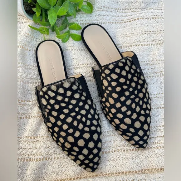 JENNY KAYNE shearling black tan giraffe mule Made in Italy size 35 Brand…