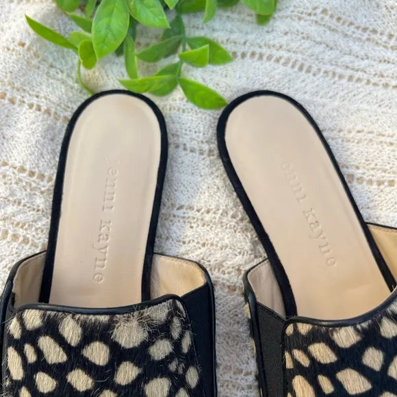 JENNY KAYNE shearling black tan giraffe mule Made in Italy size 35 Brand…