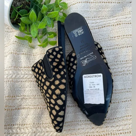 JENNY KAYNE shearling black tan giraffe mule Made in Italy size 35 Brand…