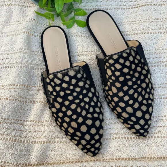 JENNY KAYNE shearling black tan giraffe mule Made in Italy size 35 Brand…