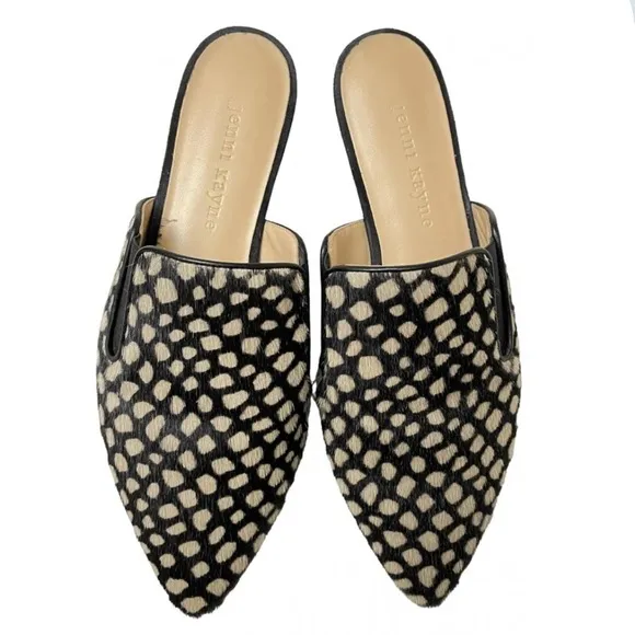 JENNY KAYNE shearling black tan giraffe mule Made in Italy size 35 Brand…