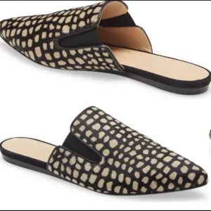 JENNY KAYNE shearling black tan giraffe mule Made in Italy size 35 Brand…