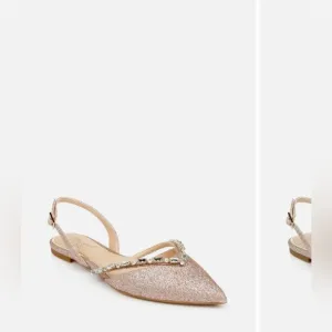 JEWEL BADGLEY MISCHKA Camden Slingback Flats in rose gold glitter in 7.5 Wide