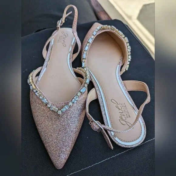 JEWEL BADGLEY MISCHKA Camden Slingback Flats in rose gold glitter in 7.5 Wide