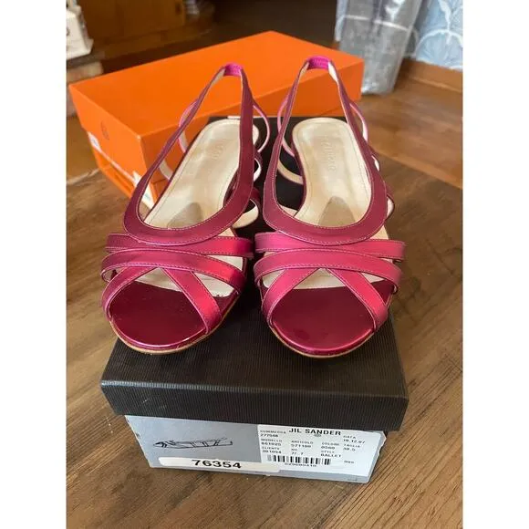 JIL SANDER Metallic Pink Cage Peep-Toe Slingback Flats Size 38/7.5