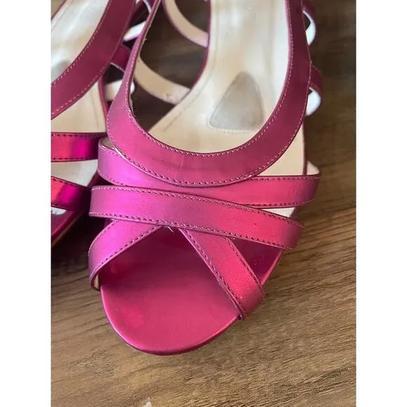 JIL SANDER Metallic Pink Cage Peep-Toe Slingback Flats Size 38/7.5