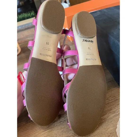 JIL SANDER Metallic Pink Cage Peep-Toe Slingback Flats Size 38/7.5