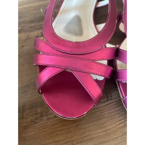 JIL SANDER Metallic Pink Cage Peep-Toe Slingback Flats Size 38/7.5