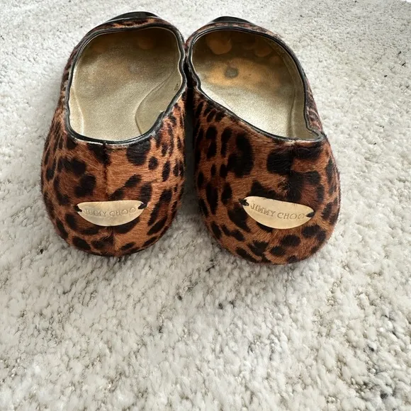 Jimmy Choo Black and Brown Leopard Flats
