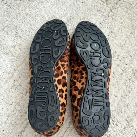 Jimmy Choo Black and Brown Leopard Flats