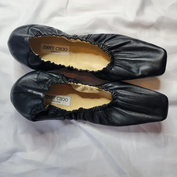 Jimmy Choo Black Flats with Square Toe Design