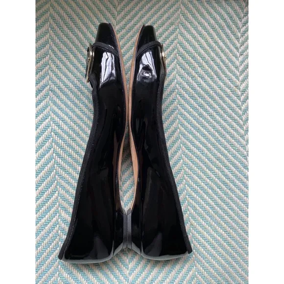 JIMMY CHOO Black Patent Leather Gold Buckle Flats