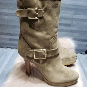 Jimmy Choo DylanWomens Size 10 TanSuede Heel Biker Boots