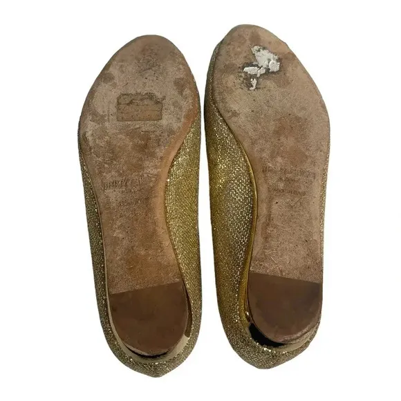 Jimmy Choo Gold Glitter Peep Toe Flats Size 6