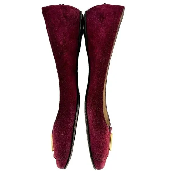 JIMMY CHOO Maroon Red Suede Square Toe Logo Buckle Flats Size 39.5 / US 9.5
