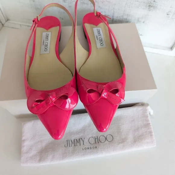 Jimmy Choo Pink Patent Leather Flats with Bow