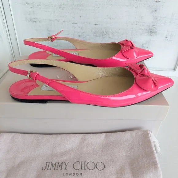 Jimmy Choo Pink Patent Leather Flats with Bow