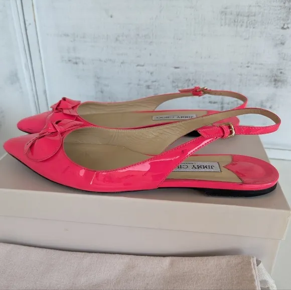 Jimmy Choo Pink Patent Leather Flats with Bow