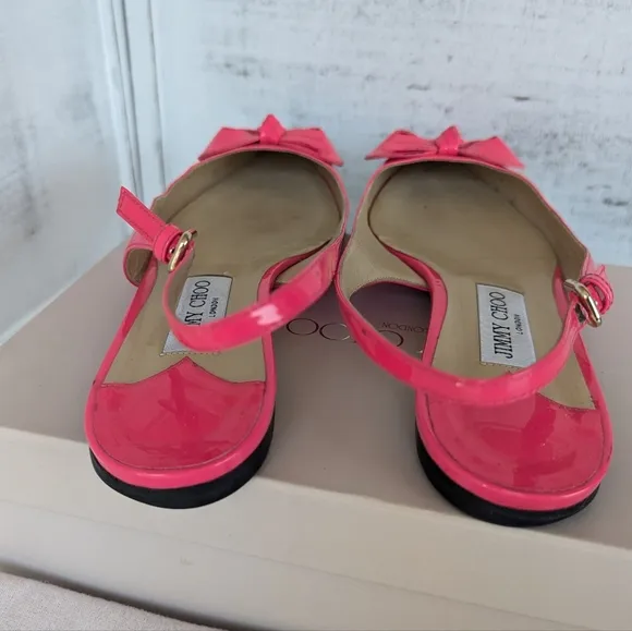 Jimmy Choo Pink Patent Leather Flats with Bow