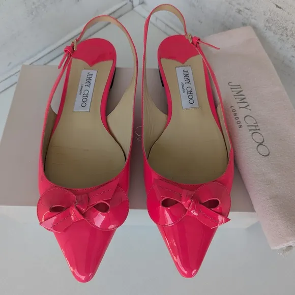 Jimmy Choo Pink Patent Leather Flats with Bow