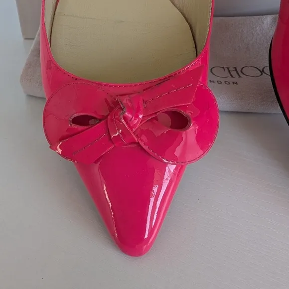Jimmy Choo Pink Patent Leather Flats with Bow