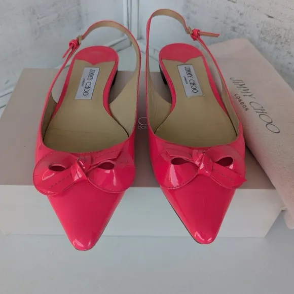 Jimmy Choo Pink Patent Leather Flats with Bow