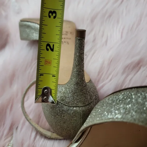 Jimmy Choo platinum ice glitter Annie peep toe heeled sandals used condi…